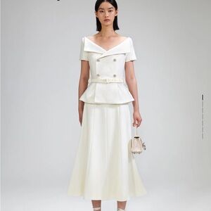 Self Portrait Cream Midi Boucle Dress